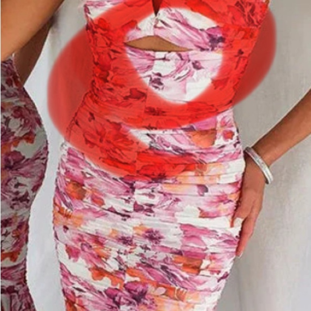 Pink and Red Ruffled Backless Maxi Dress - Picture 3 of 4